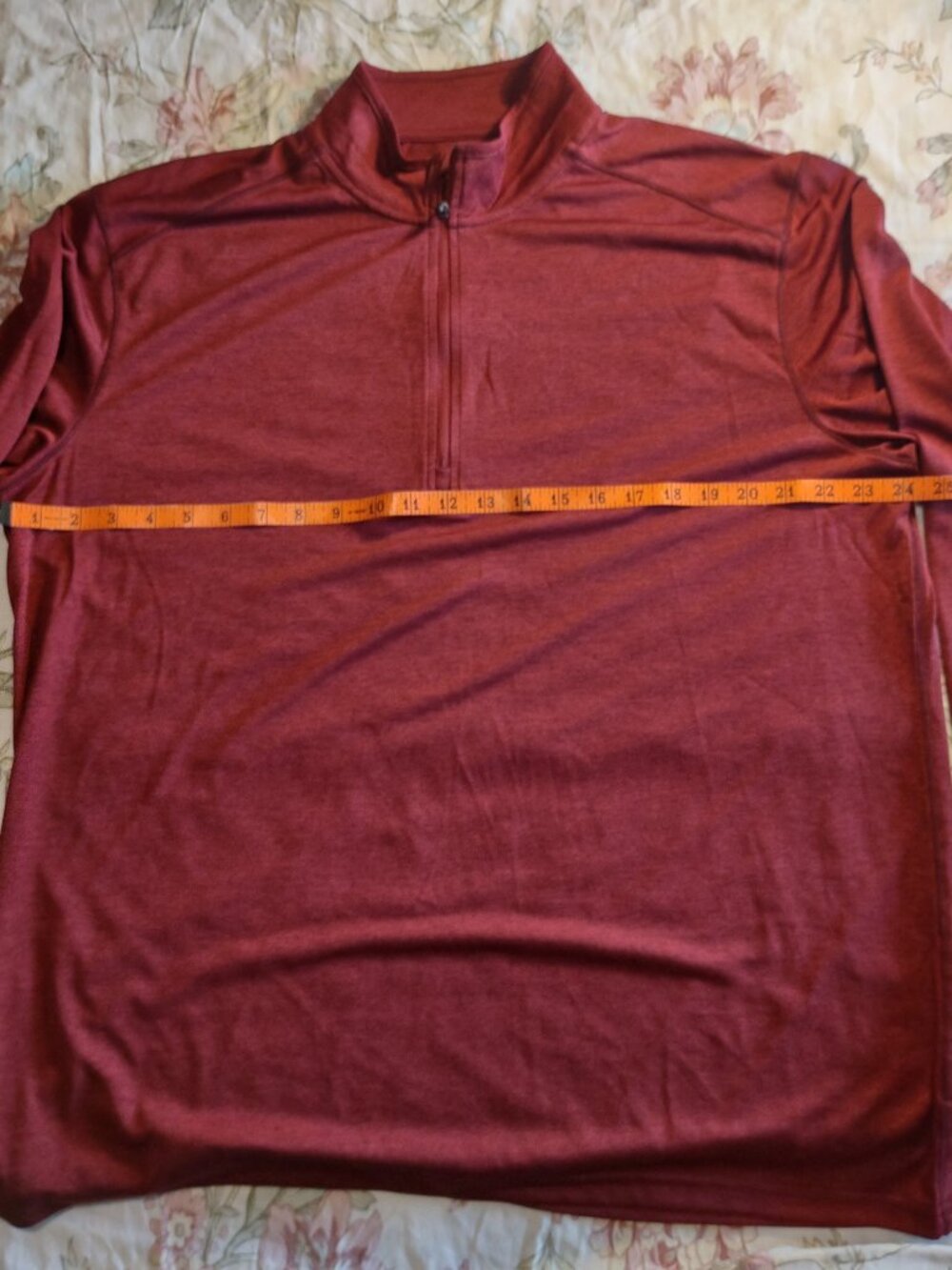 BCG Mens Athletic 1/4 Quarter Zip Shirt Long Sleeve Heather Red Shirt XL